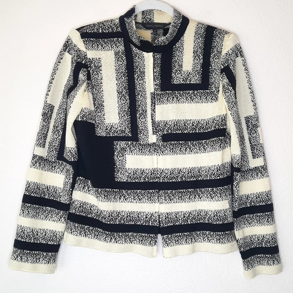 Ming Wang Yellow Abstract Zipper Cardigan Sweater S